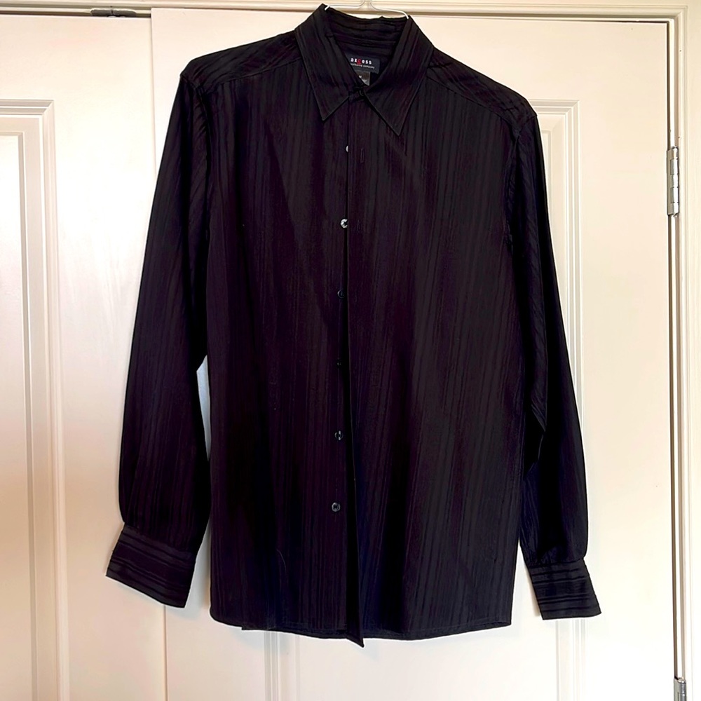 Axcess men’s l/s button down shirt, M, Black w/black stripes